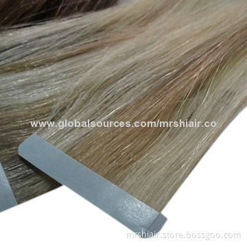 Gray piano white blonde Remy adhesives tape in skin weft human hair extension, 18" 24" hot promotion